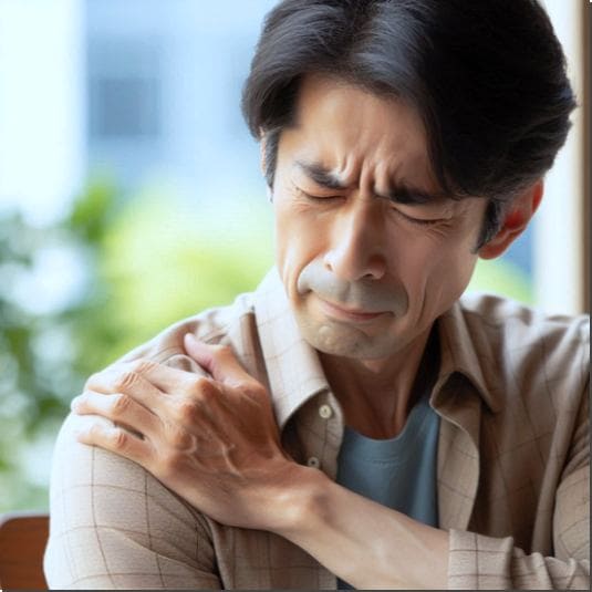 신경통으로 어깨가 아픈 중년 남성