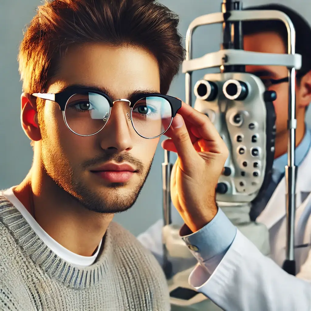 안경착용후-시력검사를-받는-남성