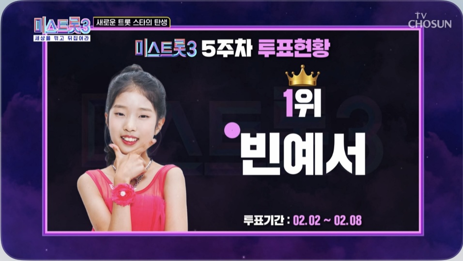 미스트롯3 5주차 투표1위 빈예서