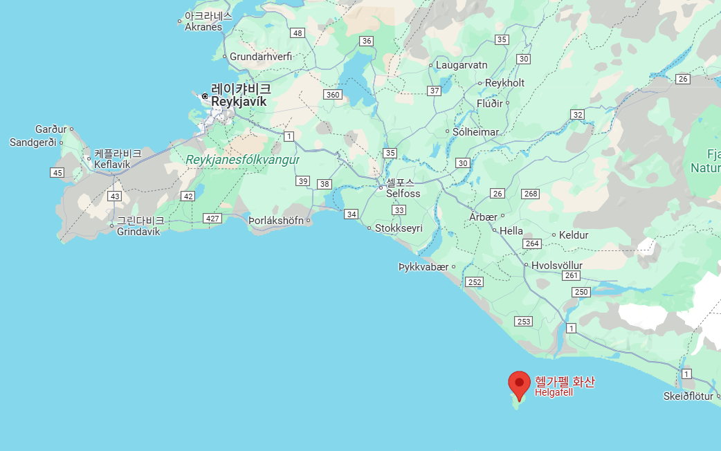 헬가펠 화산의 위치를 알 수 있는 지도