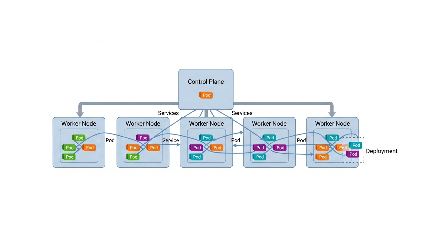 쿠버네티스 클러스터의 핵심 구성 요소 및 구조 다이어그램