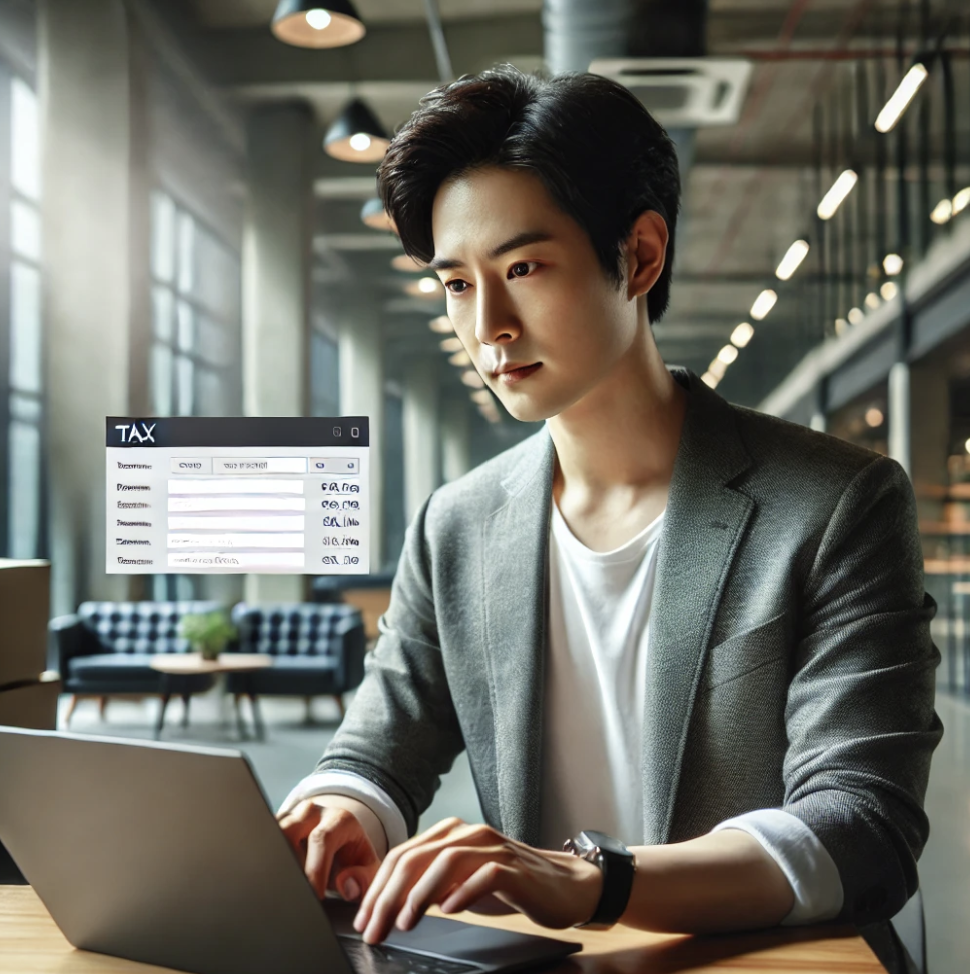 온라인으로 세금신고하는 사업가