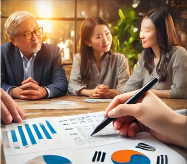 설명을 하고 설명을 듣는 사람들