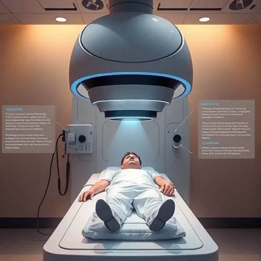 방사선 치료 기계가 환자의 특정 부위에 방사선을 조사하는 모습을 묘사합니다. 환자가 안전하게 치료를 받는 모습과 함께 치료 기기의 현대적인 디자인을 강조할 수 있습니다. 주요 메시지: 방사선 치료가 어떻게 이루어지는지 시각적으로 설명하여 독자의 이해를 돕습니다.