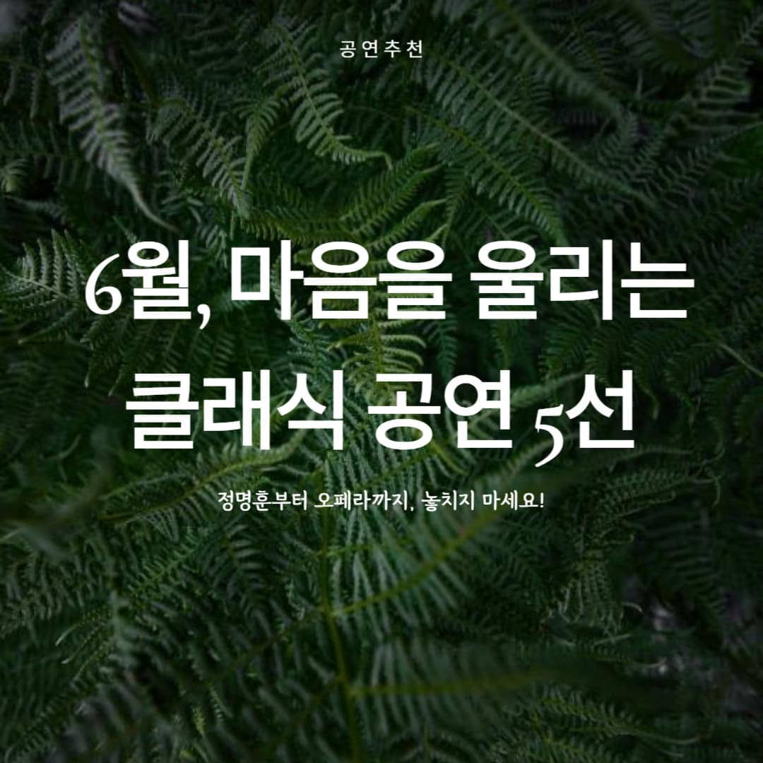 6월 클래식 공연 추천 TOP 5 – 정명훈부터 국립오페라단까지