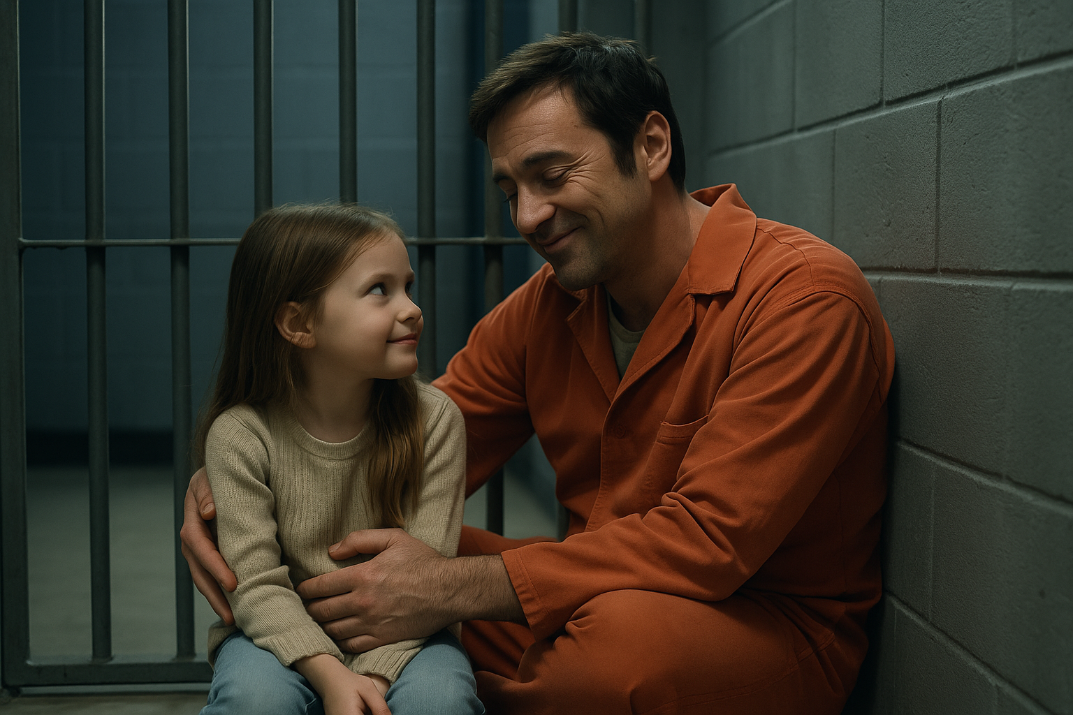 감옥에 함께 있는 아빠와 딸의 모습