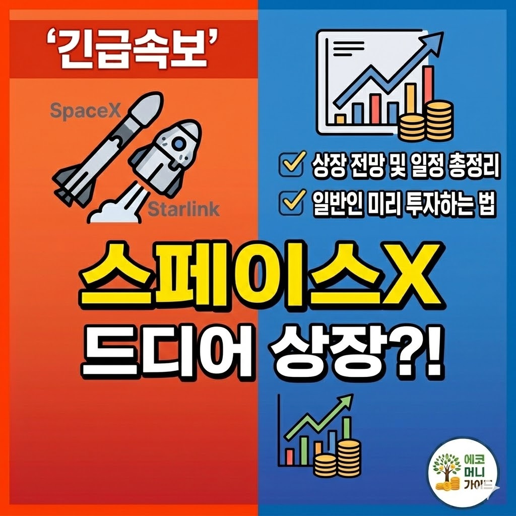 스페이스X 및 스타링크 상장 전망과 일반인 우회 투자 방법을 설명하는 에코 머니 가이드 블로그 썸네일