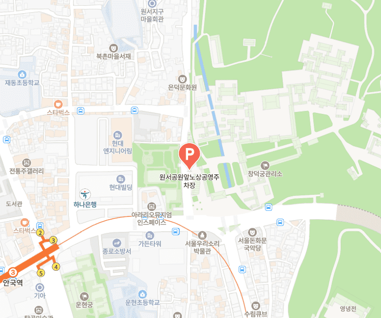 원서공원 앞 노상공영주차장 지도