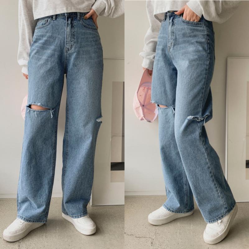 여자 찢청 찢어진 구제 청바지 디스트로이드진 3112