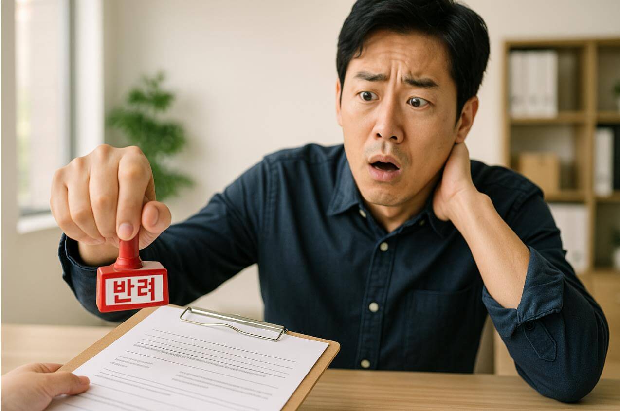 반려 도장 찍힌 서류에 놀라는 소상공인