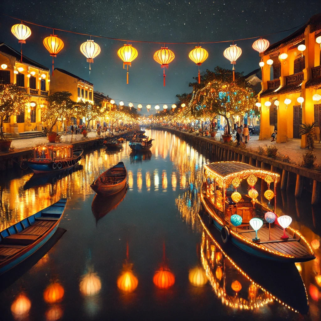 투본강 야경과 다채로운 랜턴이 빛나는 호이안의 풍경