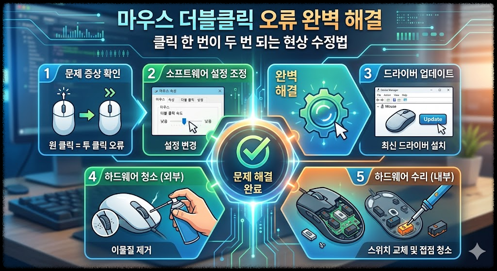 마우스 더블클릭 오류 완벽 해결 : 클릭 한 번이 두 번 되는 현상 수정법