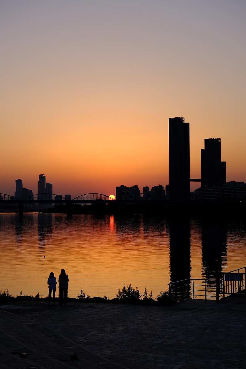 한강 피크닉: 돗자리와 보냉백, 노을과 야경 관련 사진
