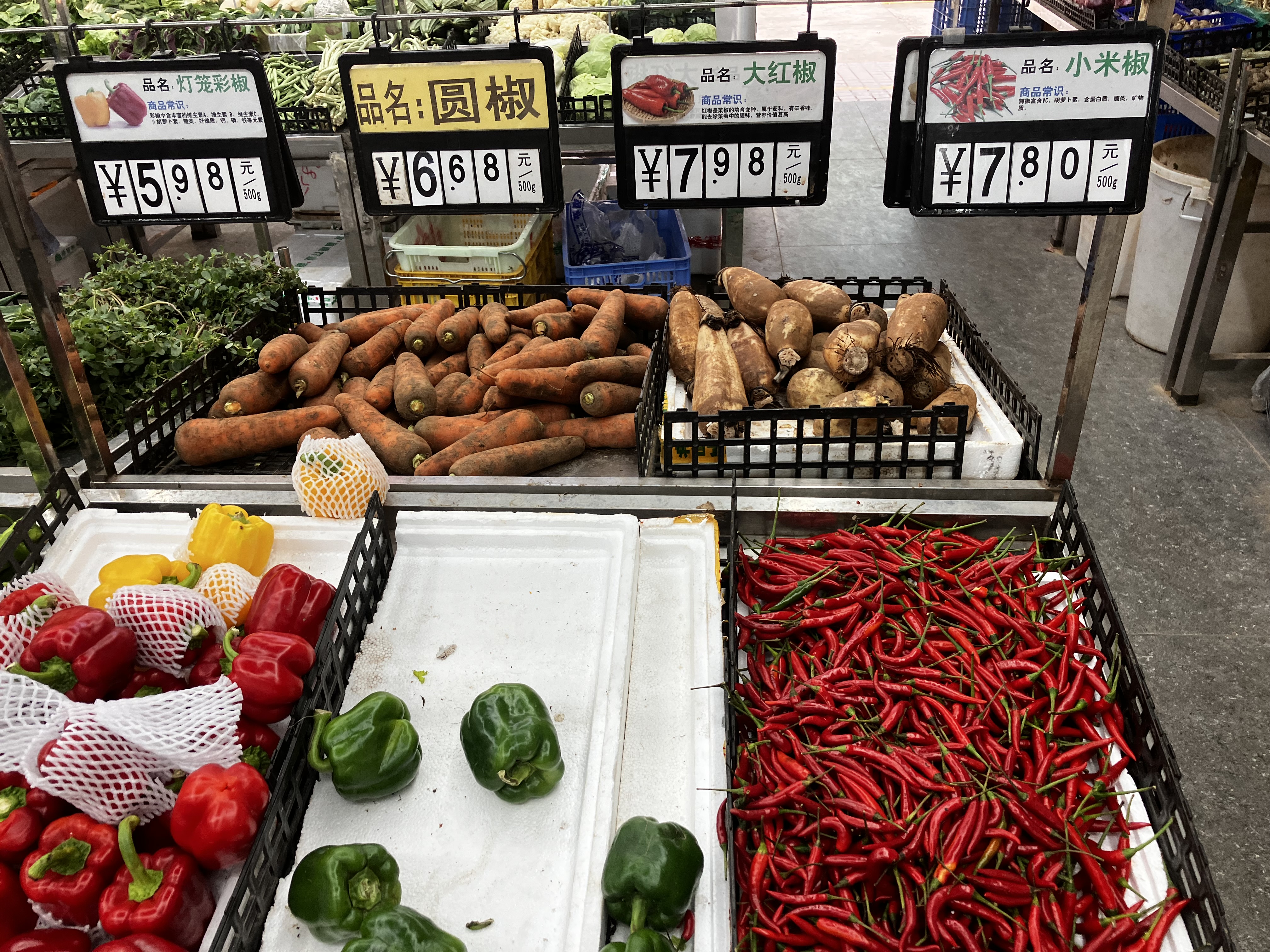 중국의 마트에서 보는 야채와 채소