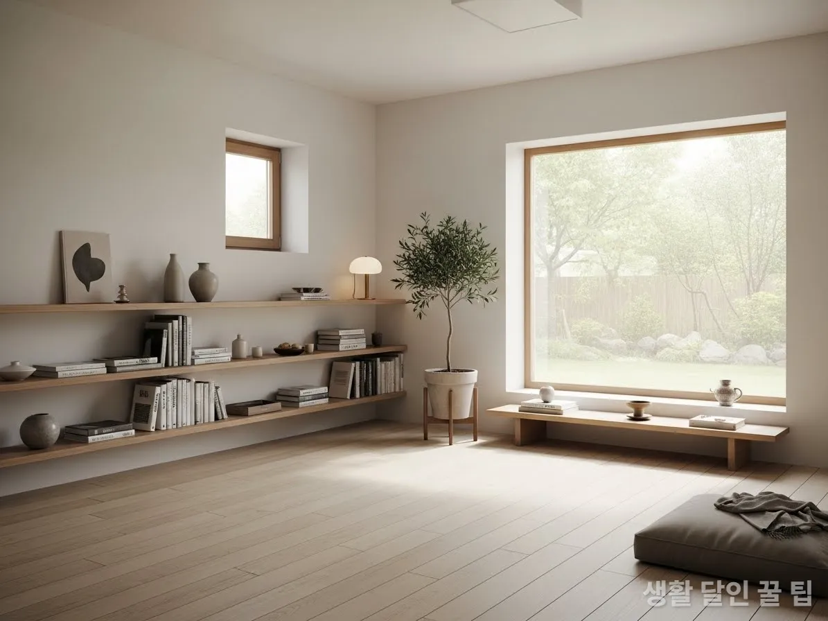 정돈된 공간에서 평화로운 분위기를 느끼는 미니멀한 한국식 방