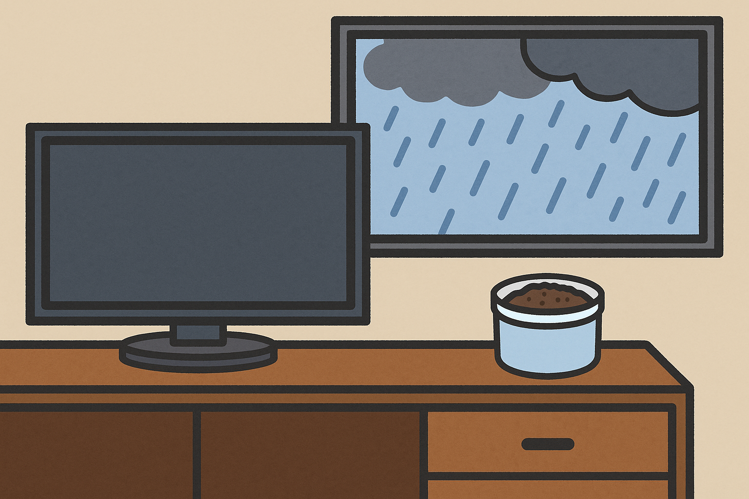 커피 찌꺼기 통을 거실에 둔 습기 제거 예시