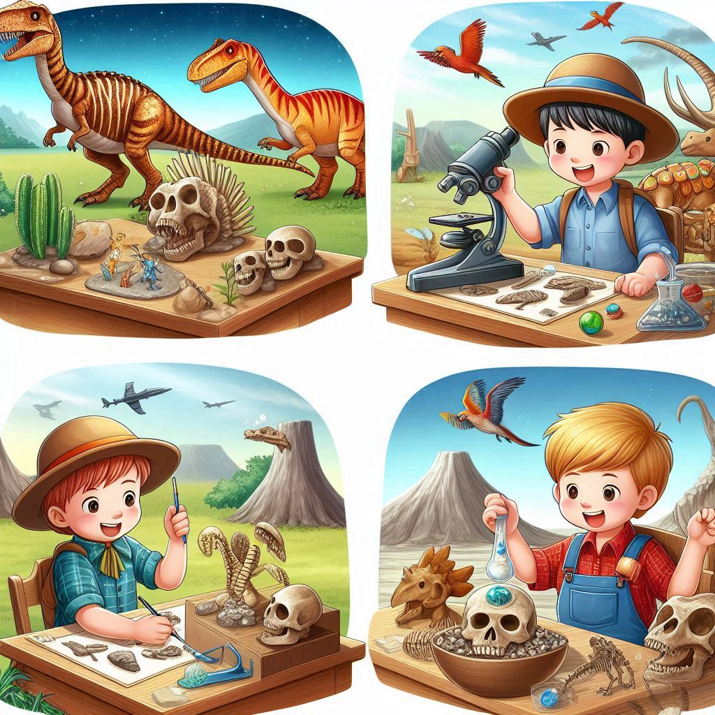 아이가 공룡 화석 실험