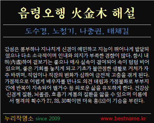 음령오행-화금목-해설
