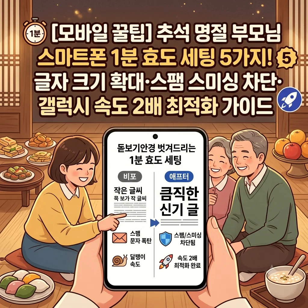 추석 명절 부모님 스마트폰 1분 효도 세팅 글자 크기 확대 및 스팸 스미싱 차단 최적화 가이드 대표 썸네일