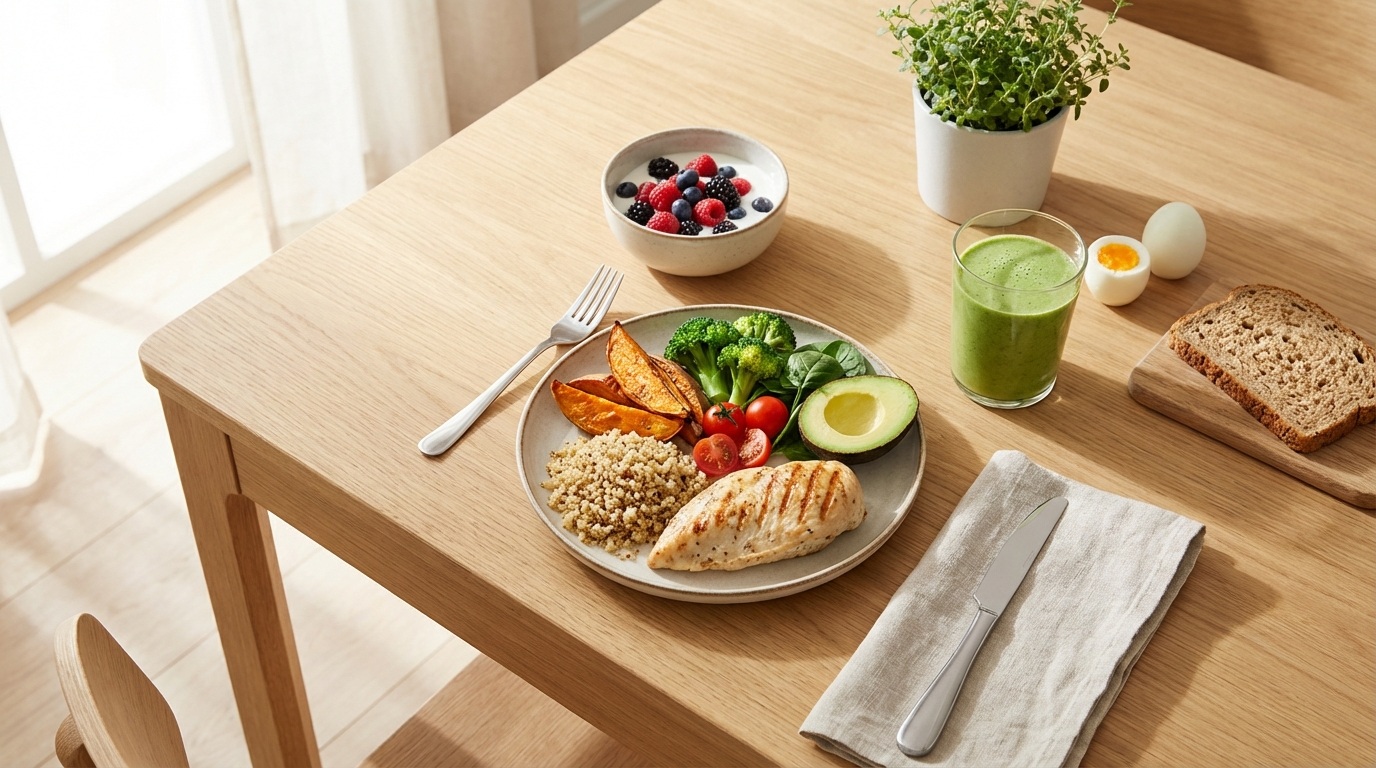 운동식단(단백질섭취, 식사타이밍, 수분공급) 이미지