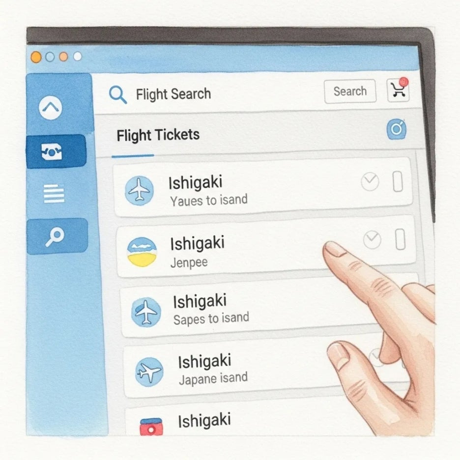 이시가키 항공권 검색하는 노트북 화면