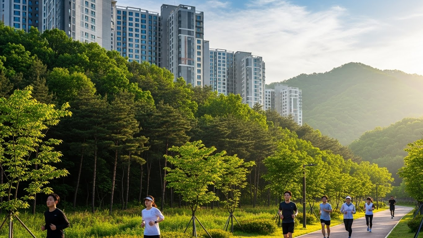 개운산과 어우러진 아파트 단지