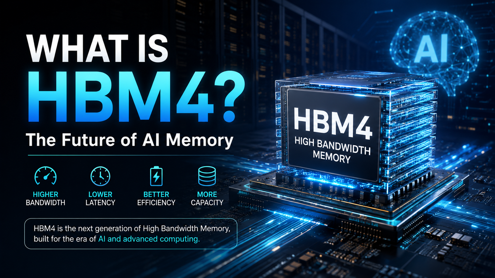 HBM4 next-generation AI memory powering advanced GPUs and data center infrastructure.
