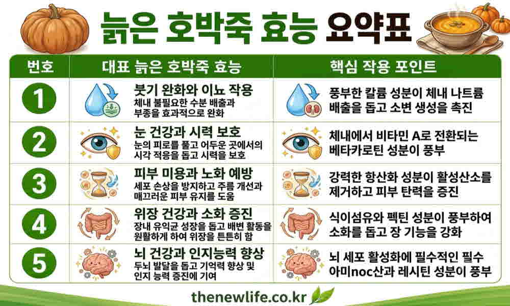 늙은 호박죽 효능 요약표