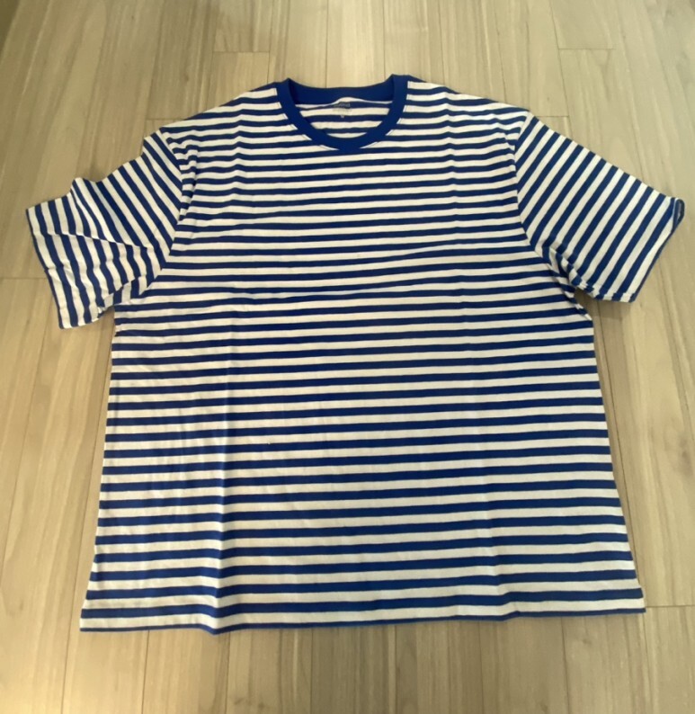 무신사 무신사스탠다드 무탠다드 스트라이프 릴렉스드 크루 넥 반팔 티셔츠[블루]