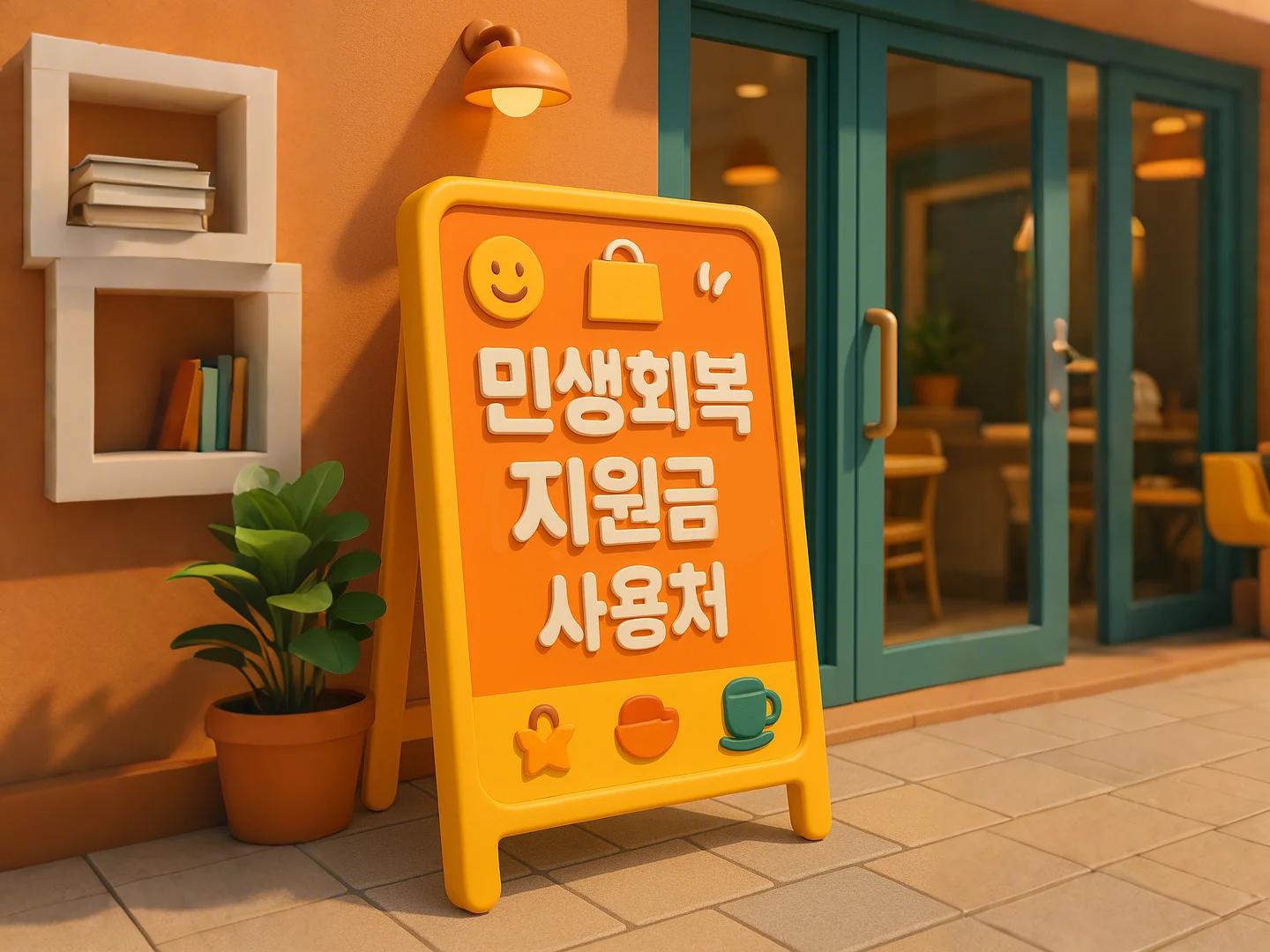 카페 출입문에 '민생회복지원금 사용처' 안내문이 눈에 띄게 붙어있는 모습