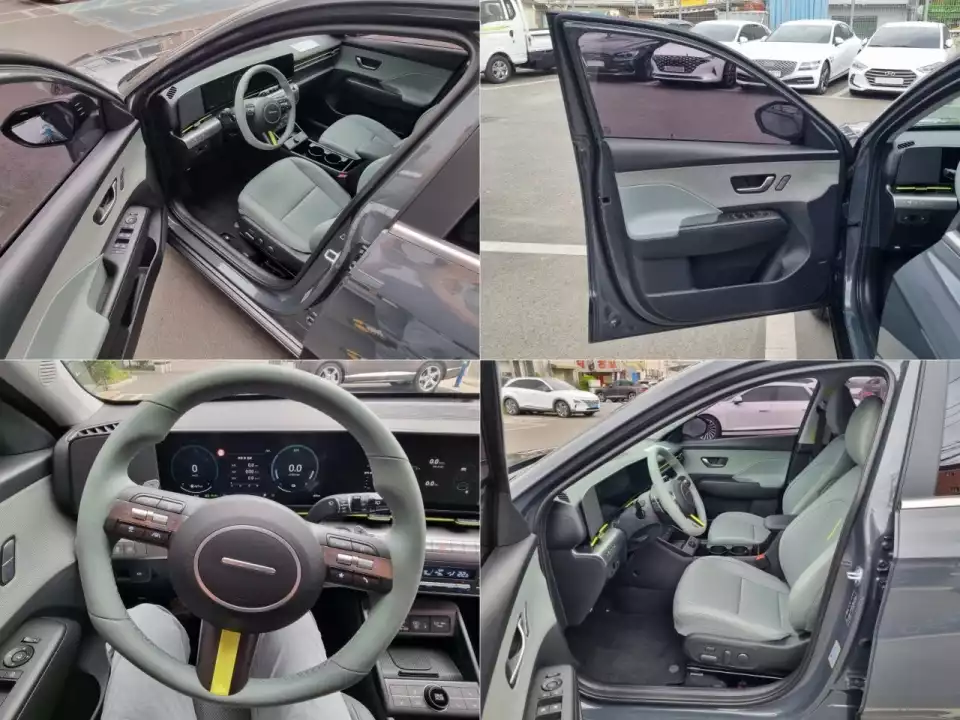 코나 하이브리드의 앞좌석을 둘러보던 모습입니다.