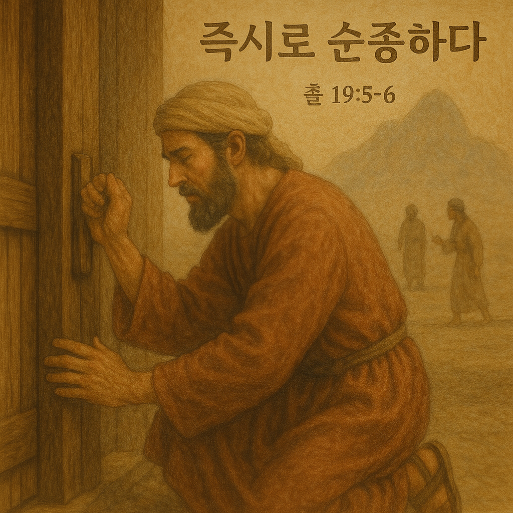 출 19:5-6 말씀을 따라 우리가 하나님을 잘 알고&amp;#44; 그 분의 뜻에 순종하는 삶을 사는 것이 마땅함을 인식하면서 삶에서 순종할 수 있는 자리에서 즉시로 순종하는 모습입니다.