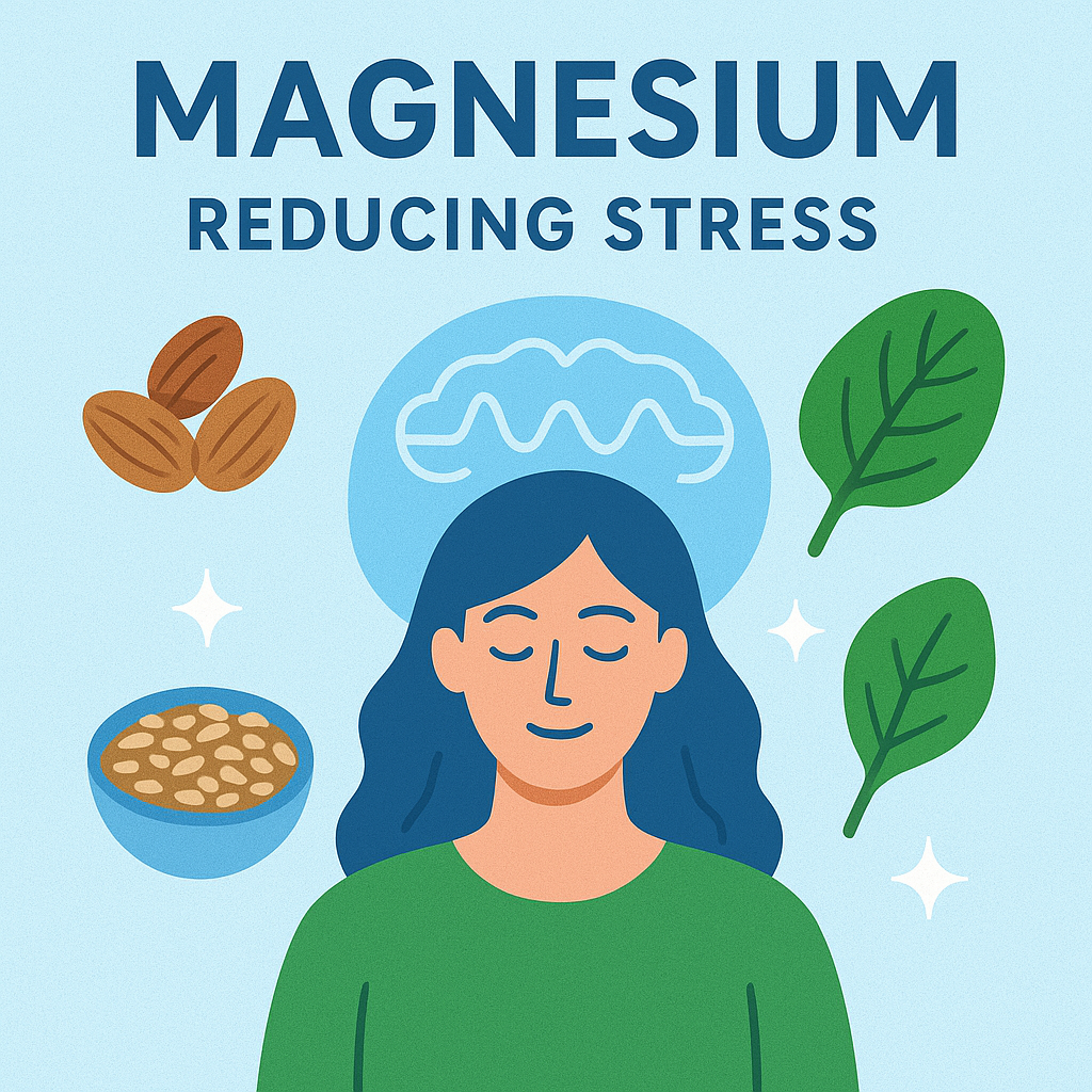 마그네슘 식품(견과류, 시금치)와 함께 표현