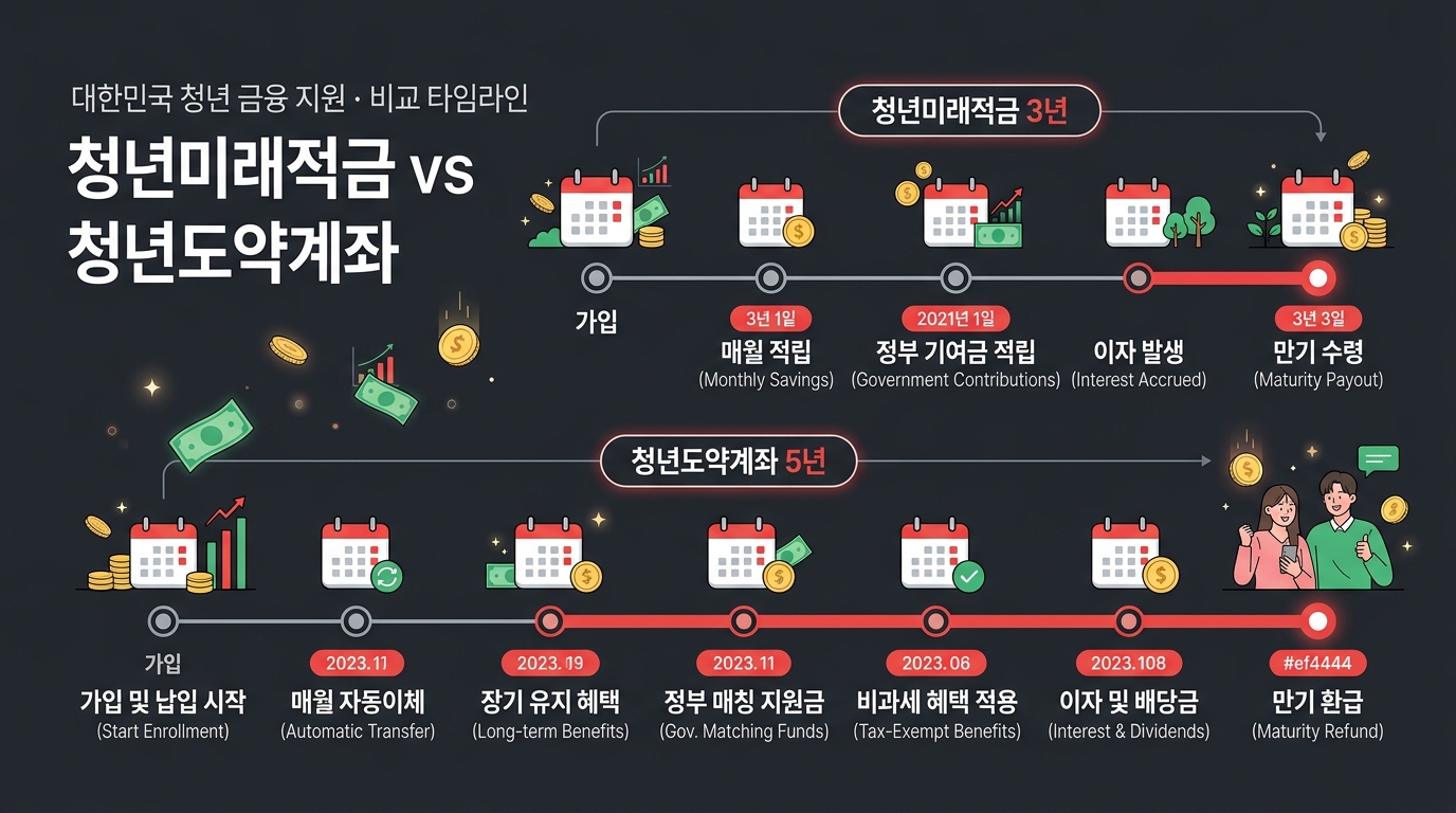 청년미래적금 3년 만기와 청년도약계좌 5년 만기 비교