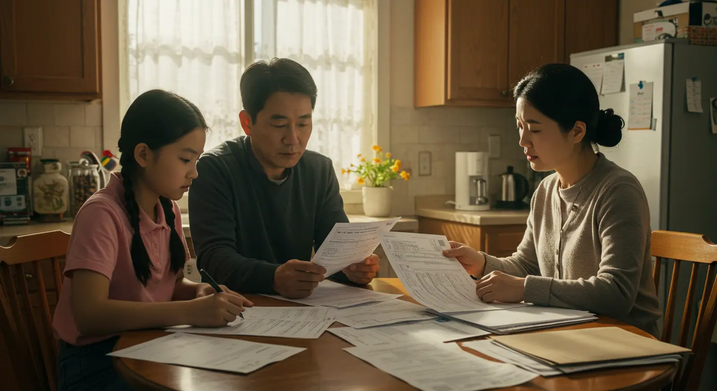 증빙자료를 확인하는 가족
