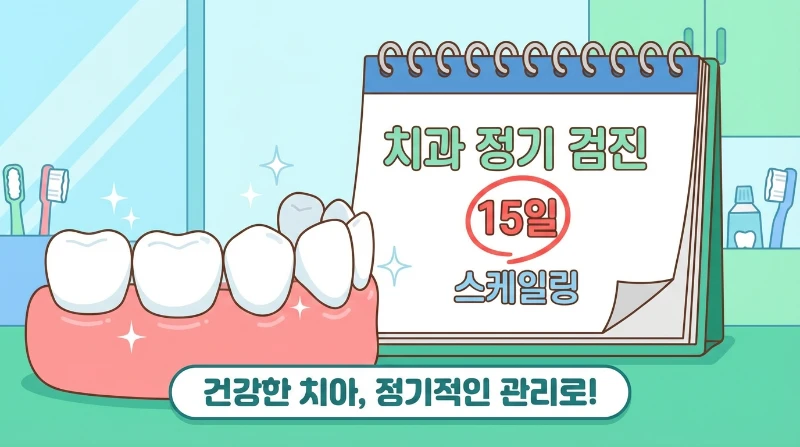 건강한 치아와 잇몸, 정기적인 스케일링 주기를 나타내는 달력 일러스트