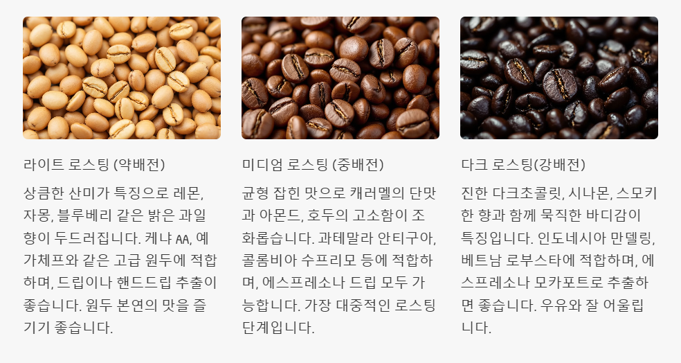 로스팅 단계별 맛비교