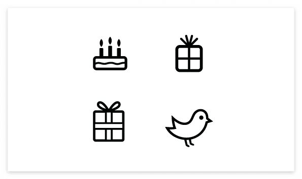 Free Icon vector source : Birthday cake, candle, gift, ribbon, Bird