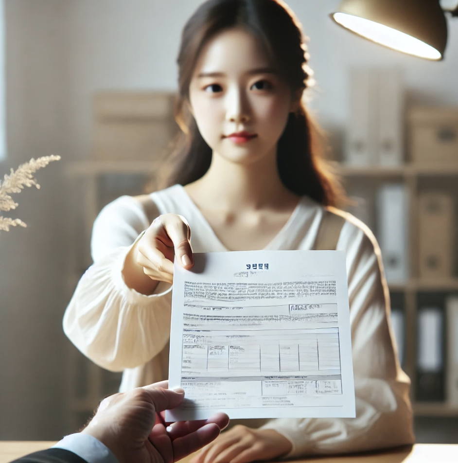 유족연금 서류를 전달받는 여성