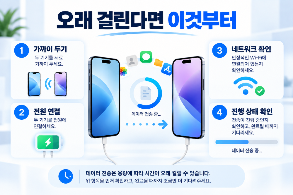 아이폰 데이터 옮기기 오래 걸릴 때 확인사항