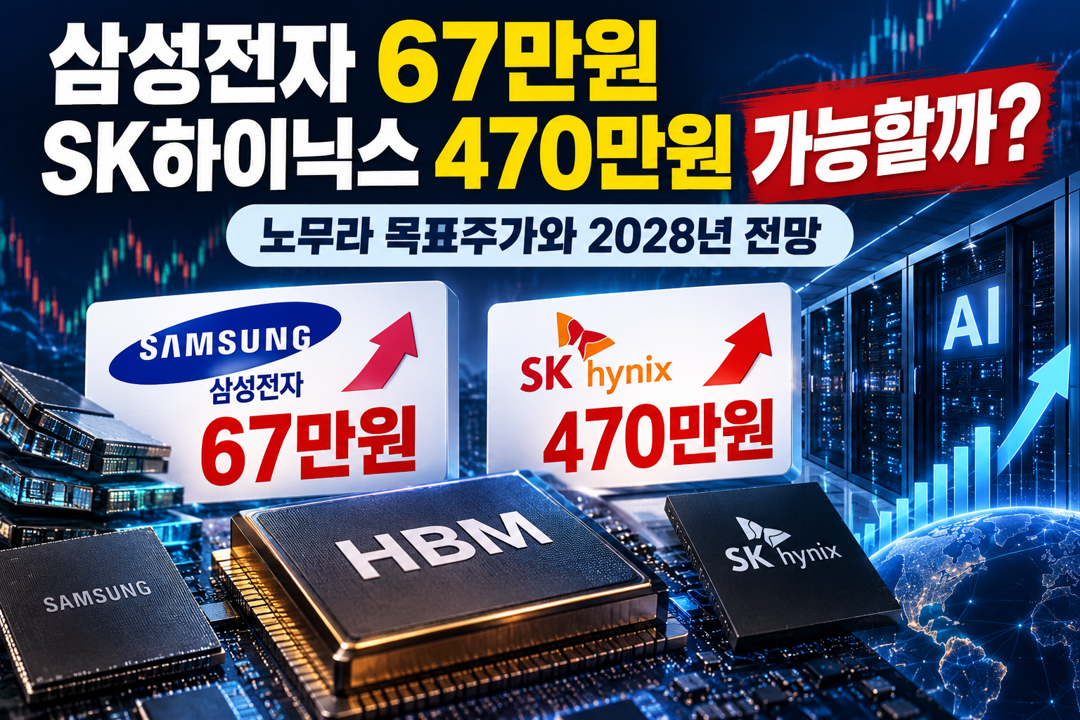 삼성전자 67만원 SK하이닉스 470만원 노무라증권 목표주가와 2028년 AI 반도체 HBM 시장 전망