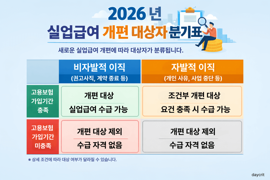 2026년 실업급여 개편 대상자 분류표 2026 고용보험 수급 기준
