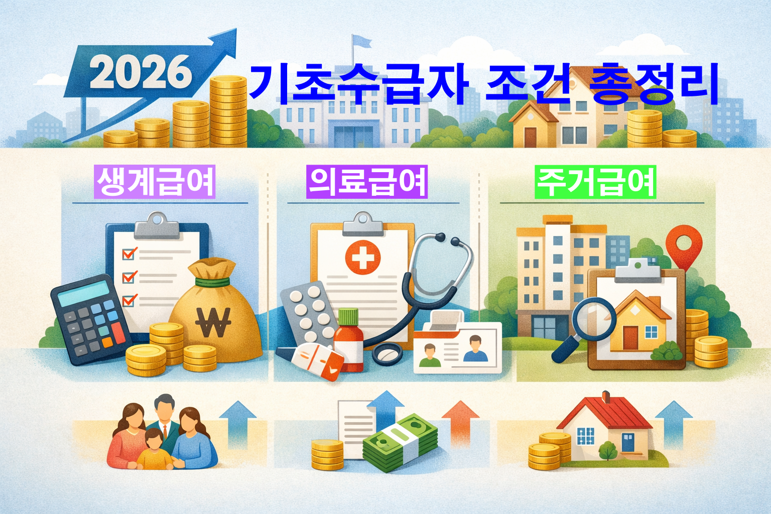 2026 기초수급자 조건 총정리 ❘ 생계&middot;의료&middot;주거급여 달라진 기준 한눈에