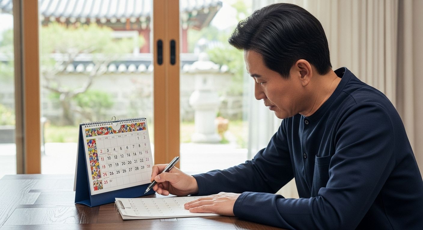 건강검진 예약날짜를 확인하는 중년 남성