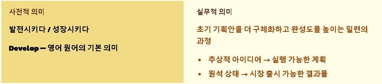 디벨롭 뜻 의미