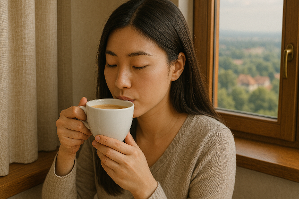 창밖 풍경과 커피 한 잔의 여유