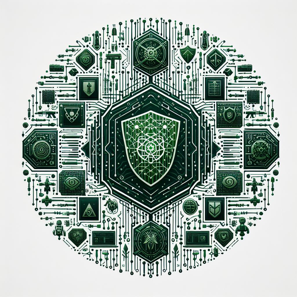 방어를 중심으로 한 초록색 로고