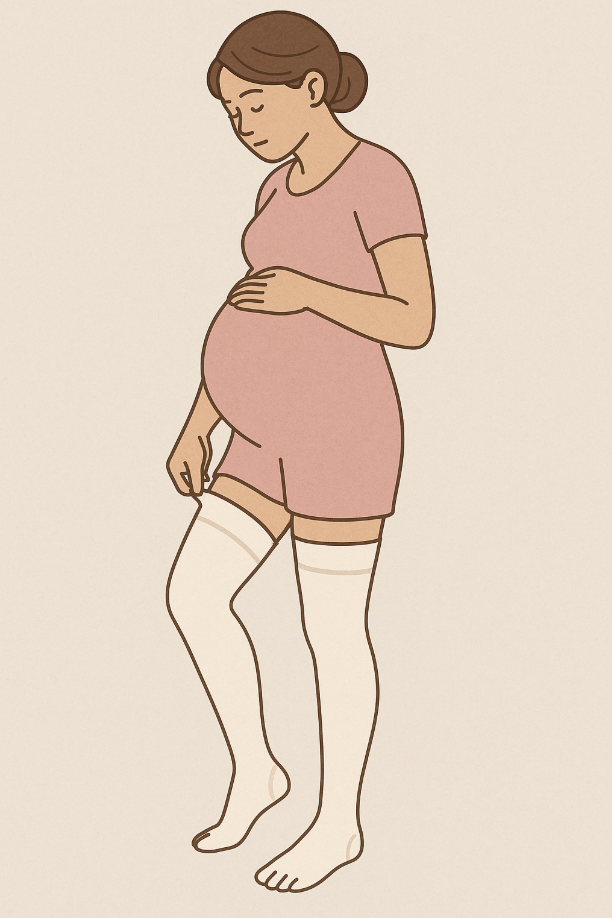 임산부가 압박스타킹 착용한 사진