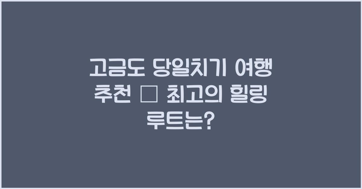 고금도 당일치기 여행 추천 – 짧지만 만족도 높은 루트