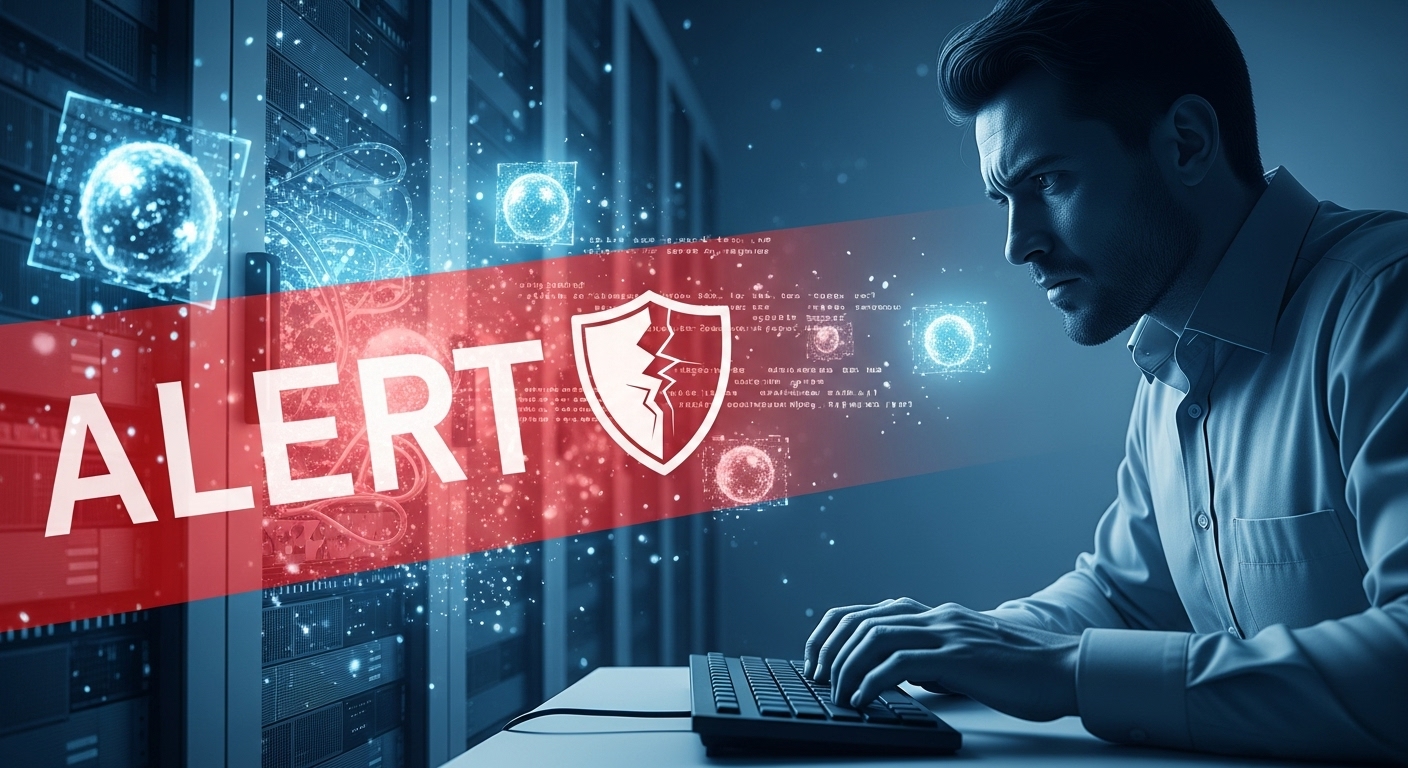 React/Next.js 서버의 심각한 RCE 취약점 React2Shell로 인해 긴급 업데이트가 필요한 상황을 나타내는 이미지. 보안 침해 위험이 강조됨.